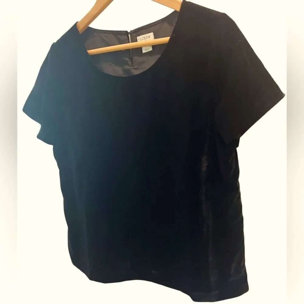 J.Crew Black Velvet Short Sleeve Blouse Top Size Small